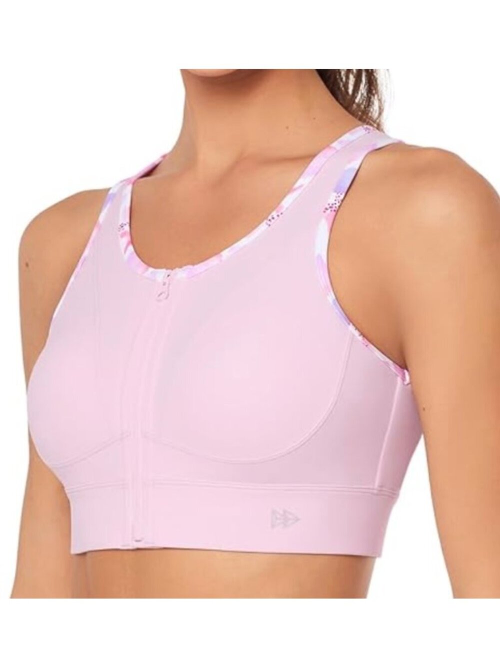 Yvette Women Pink Zipper Front Racerback Sports Bra Size 3X Plus